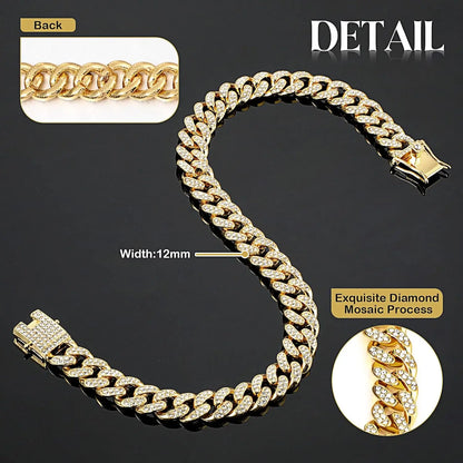 Diamond Cuban Chain Dog Collar – Bling Metal Necklace for Small, Medium & Large Dogs & Cats, Secure Buckle, Gift-Ready