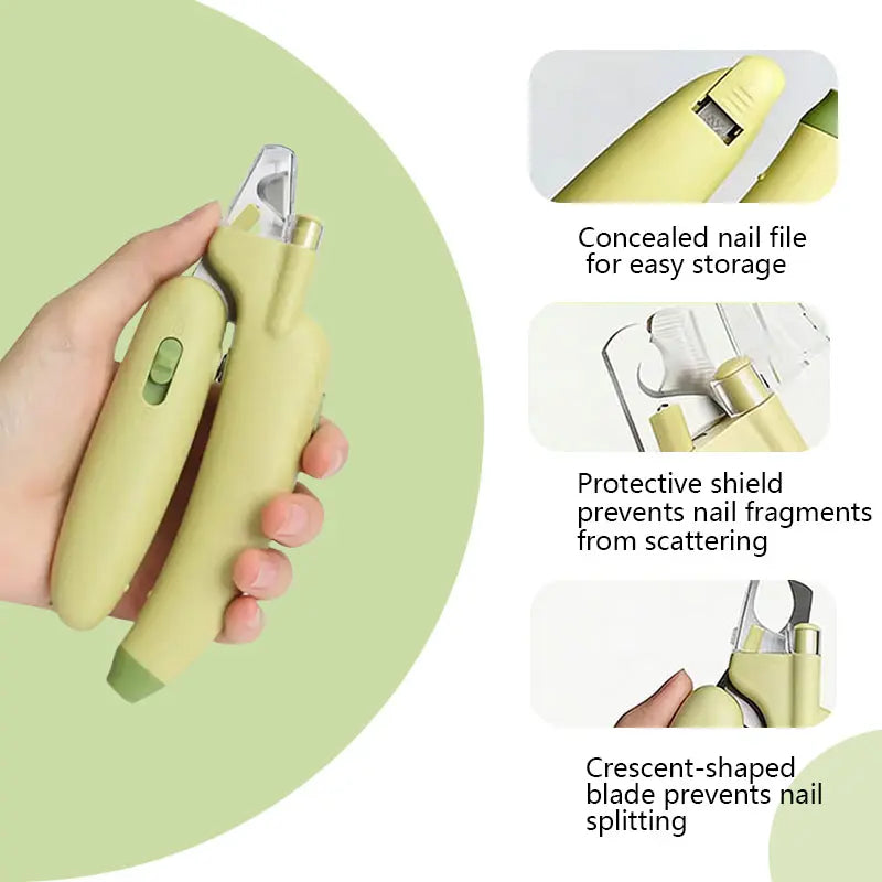 Pet Nail Trimmer with LED Light & UV Lamp – Safe Precision Clippers with Nail File, Collector Box, Non-Slip Handle for Dogs & Cats, All Sizes