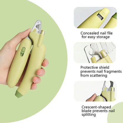 Pet Nail Trimmer with LED Light & UV Lamp – Safe Precision Clippers with Nail File, Collector Box, Non-Slip Handle for Dogs & Cats, All Sizes
