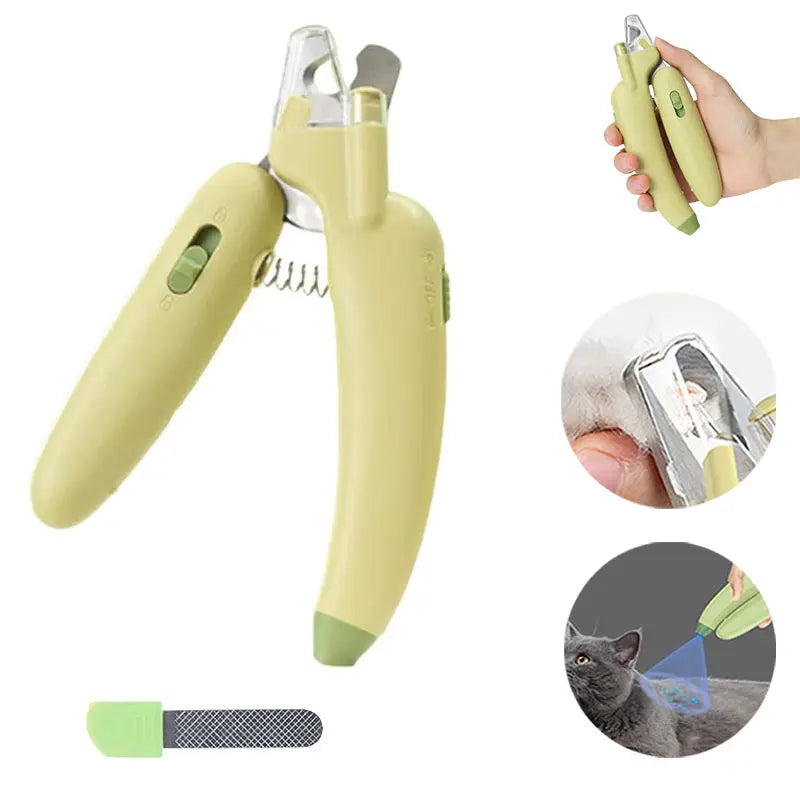 Pet Nail Trimmer with LED Light & UV Lamp – Safe Precision Clippers with Nail File, Collector Box, Non-Slip Handle for Dogs & Cats, All Sizes