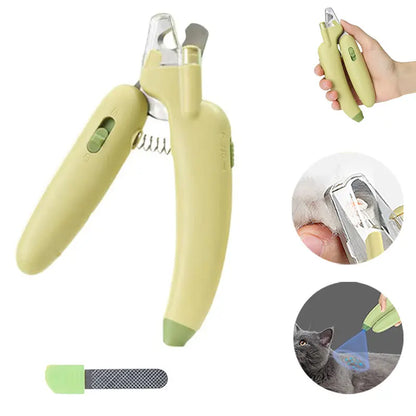 Pet Nail Trimmer with LED Light & UV Lamp – Safe Precision Clippers with Nail File, Collector Box, Non-Slip Handle for Dogs & Cats, All Sizes