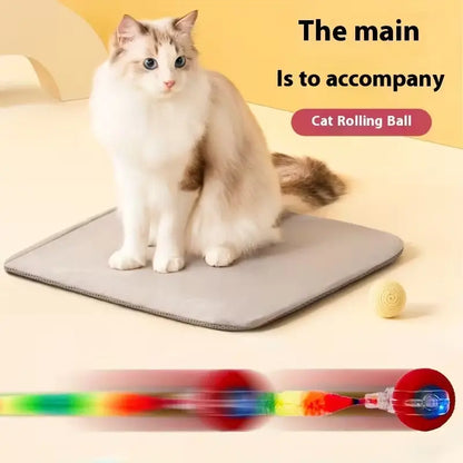 Smart Automatic Rolling Ball Cat Toy – USB Rechargeable Interactive Toy with Obstacle Avoidance & Colorful Plush Tail for Cats & Dogs