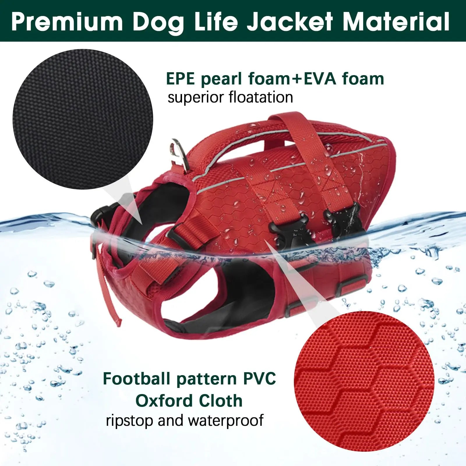Kuoser Dog Life Jacket – High Buoyancy Reflective Pet Life Vest with Rescue Handle, Adjustable for Small, Medium & Large Dogs, Swimming & Boating