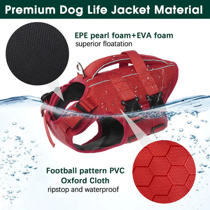 Kuoser Dog Life Jacket – High Buoyancy Reflective Pet Life Vest with Rescue Handle, Adjustable for Small, Medium & Large Dogs, Swimming & Boating