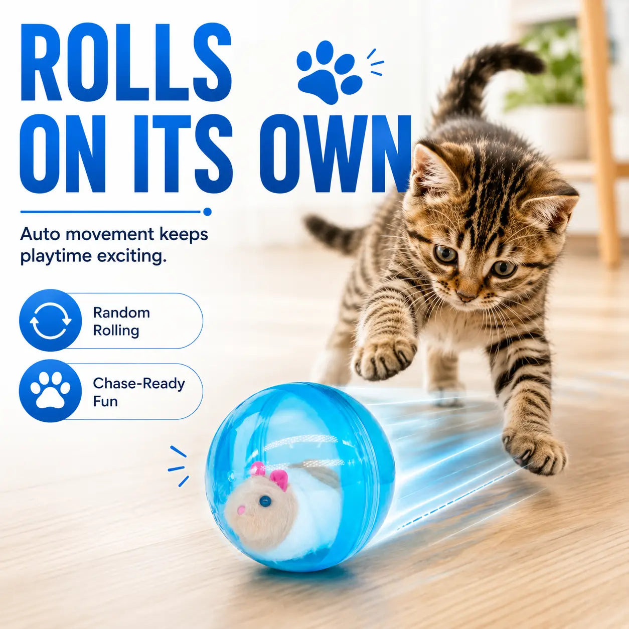Boredom Buster Smart Cat Toy – USB Rechargeable Auto-Rolling Mouse Ball for Hands-Free Indoor Play
