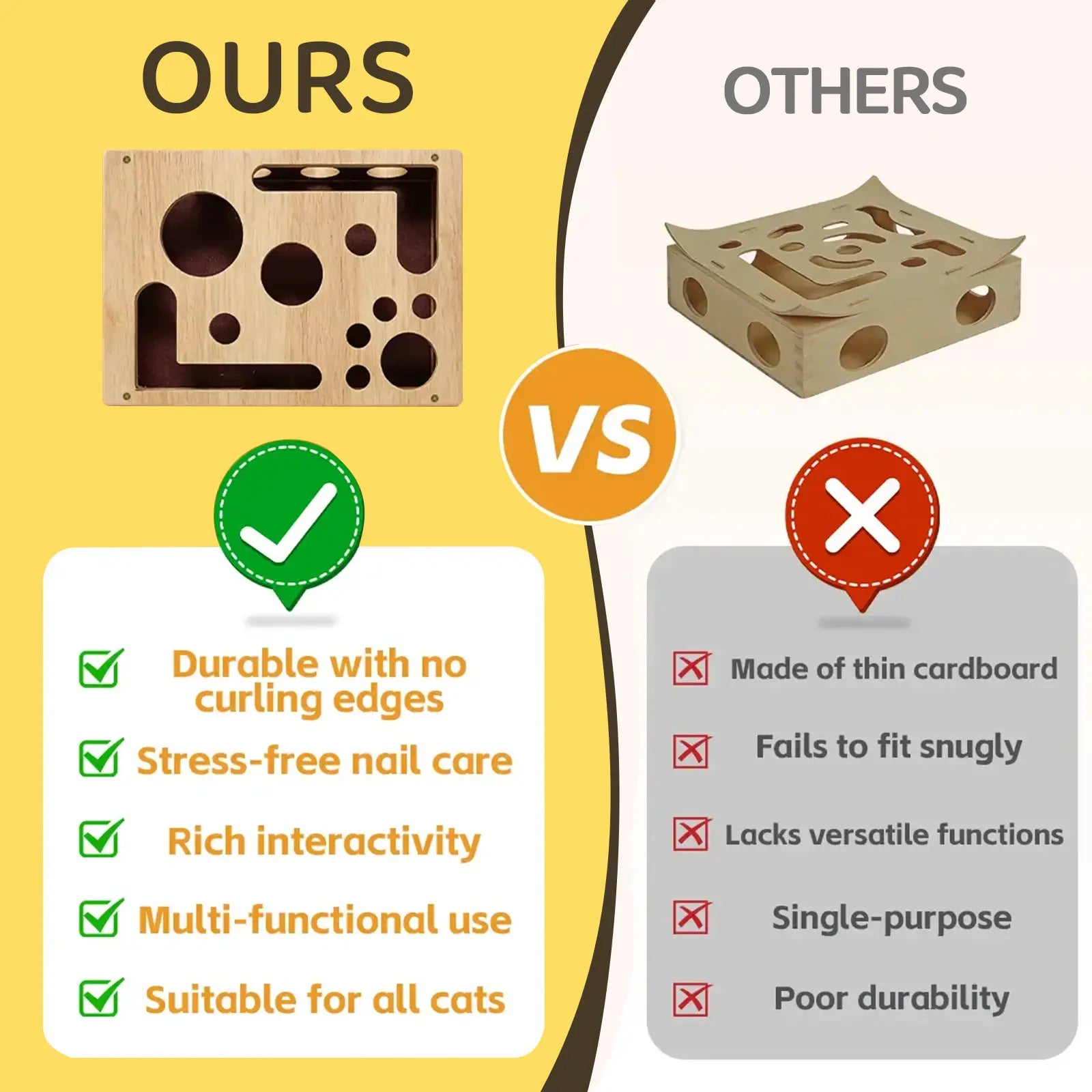 Oak Wood Cat Nail File Box – Stress-Free Nail Care & Interactive Scratch Toy, Furniture Protector for Indoor Cats