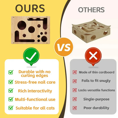 Oak Wood Cat Nail File Box – Stress-Free Nail Care & Interactive Scratch Toy, Furniture Protector for Indoor Cats