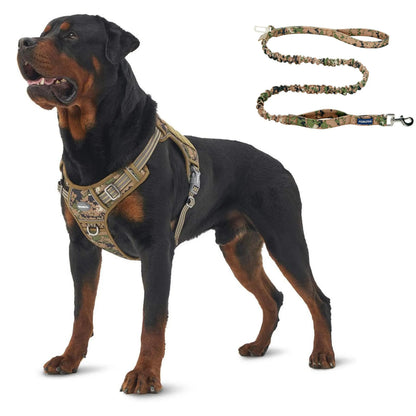 Auroth Tactical Dog Harness & 6FT Leash Set – No-Pull Training Vest with MOLLE Gear System, Heavy Duty for Small to Large Dogs, Camo
