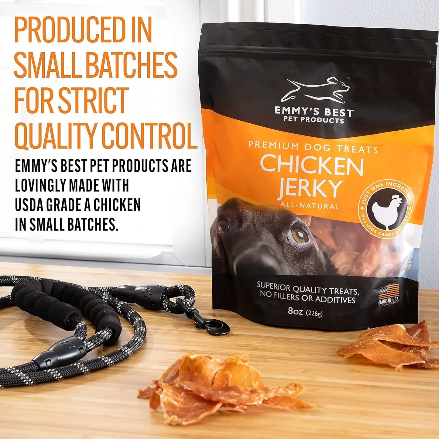 Emmy's Best Chicken Jerky Dog Treats – USA Made, 100% Natural Grain-Free Chicken Strips – High Protein Training Treats for Small, Medium & Large Dogs