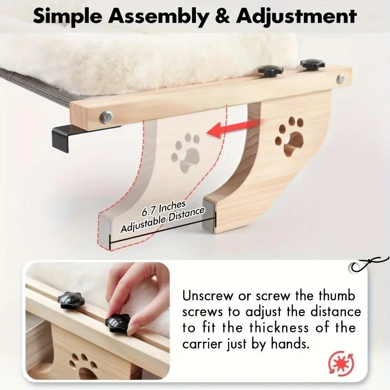 Petwhole Cat Window Perch – Sturdy Wood & Metal Window Sill Bed for Cats & Kittens, Foldable & Adjustable, Universal Fit, Sunbathing Bed