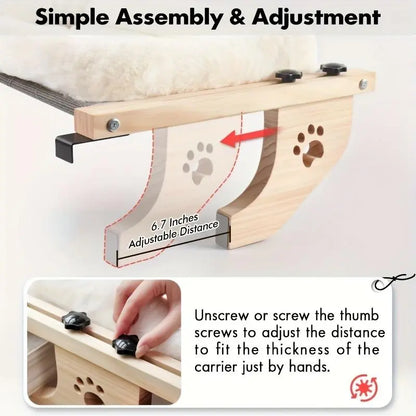 Petwhole Cat Window Perch – Sturdy Wood & Metal Window Sill Bed for Cats & Kittens, Foldable & Adjustable, Universal Fit, Sunbathing Bed