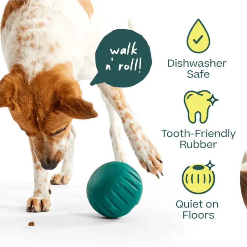 Woof Walkabout Dog Puzzle Toy – 2-in-1 Rolling Slow Feeder & Treat Dispenser, Adjustable Difficulty, Durable Rubber, Dishwasher-Safe