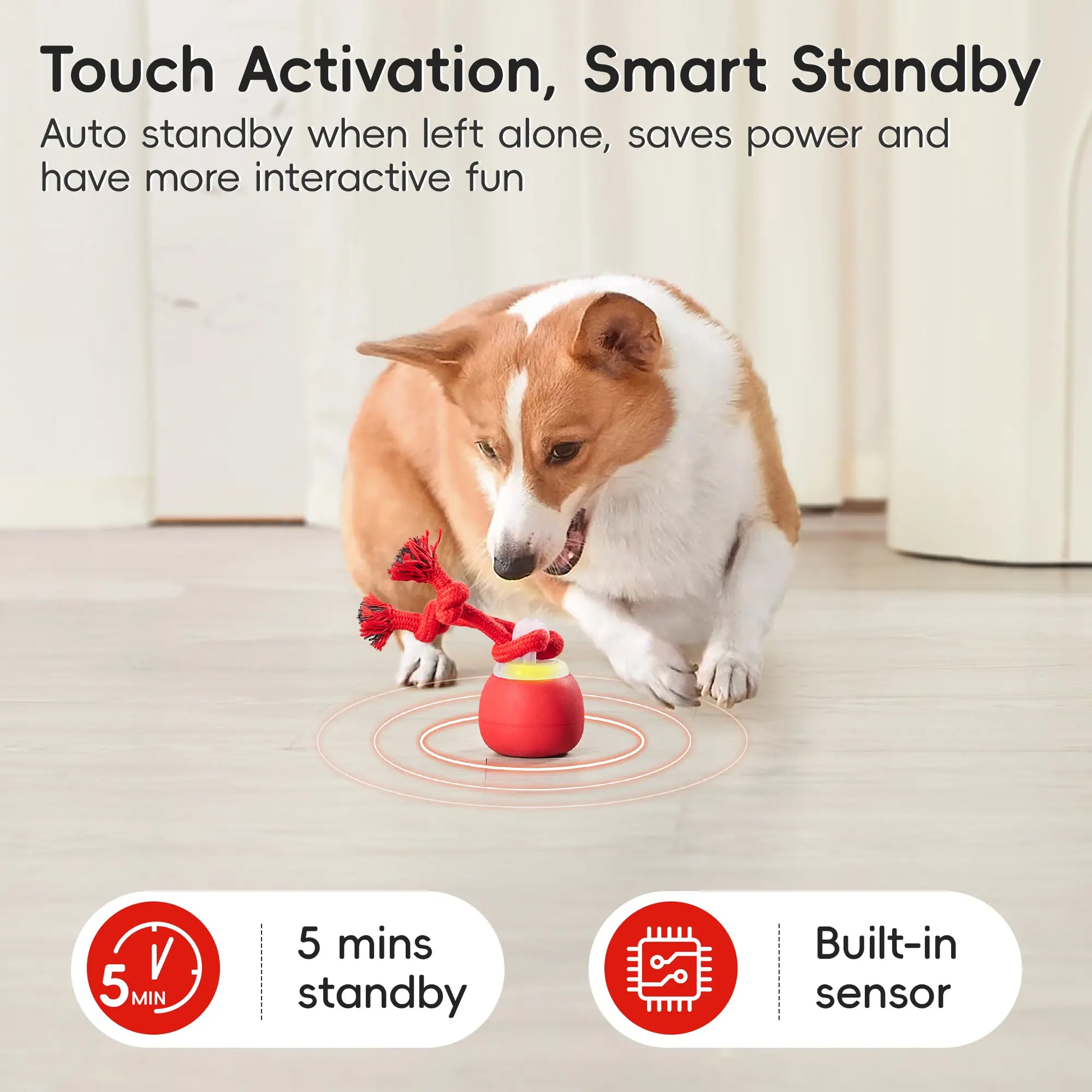 Potaroma Interactive Rolling Ball Dog Toy – USB Rechargeable Motion-Activated Ball with Chew Rope, 3 Play Modes for Puppies & Small/Medium Dogs