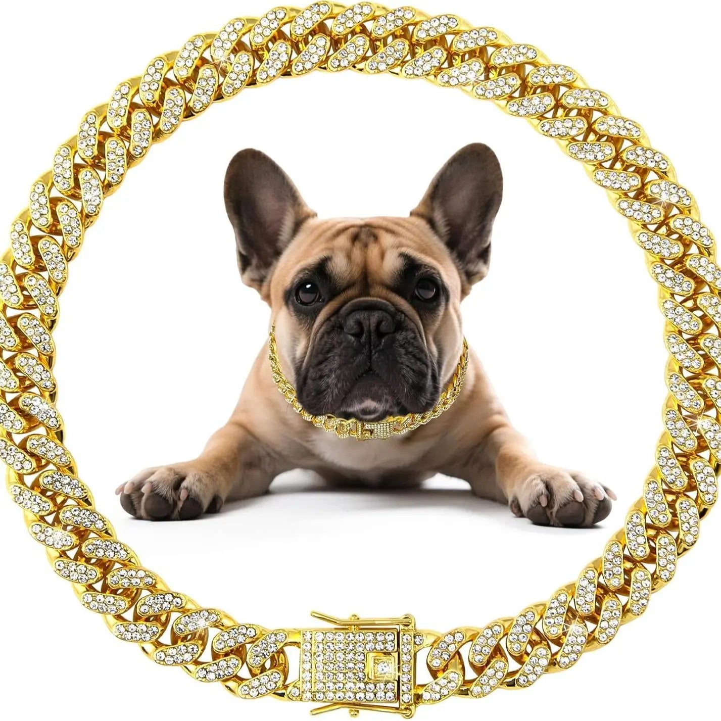 Diamond Cuban Chain Dog Collar – Bling Metal Necklace for Small, Medium & Large Dogs & Cats, Secure Buckle, Gift-Ready