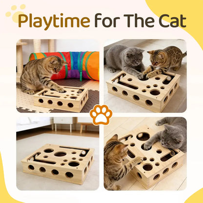 Oak Wood Cat Nail File Box – Stress-Free Nail Care & Interactive Scratch Toy, Furniture Protector for Indoor Cats