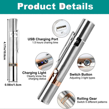 Interactive Laser Pointer Cat Toy – USB Rechargeable, 5 Pattern Modes, Portable Multi-Function Pet Training Toy for Cats & Dogs