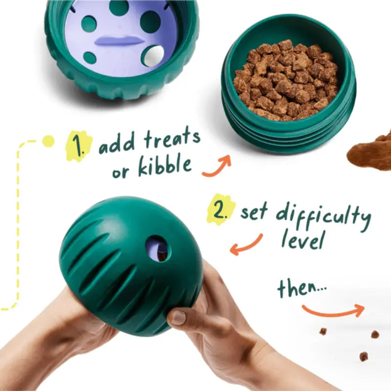Woof Walkabout Dog Puzzle Toy – 2-in-1 Rolling Slow Feeder & Treat Dispenser, Adjustable Difficulty, Durable Rubber, Dishwasher-Safe