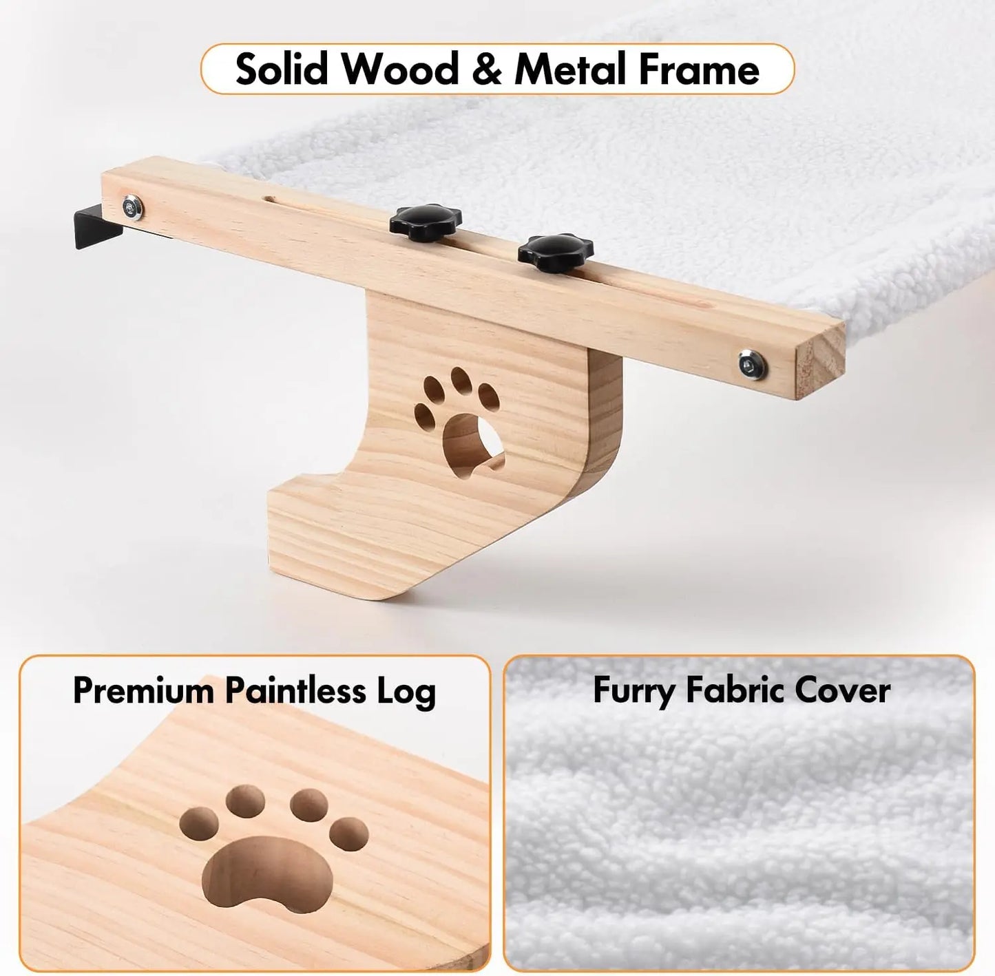 Petwhole Cat Window Perch – Sturdy Wood & Metal Window Sill Bed for Cats & Kittens, Foldable & Adjustable, Universal Fit, Sunbathing Bed