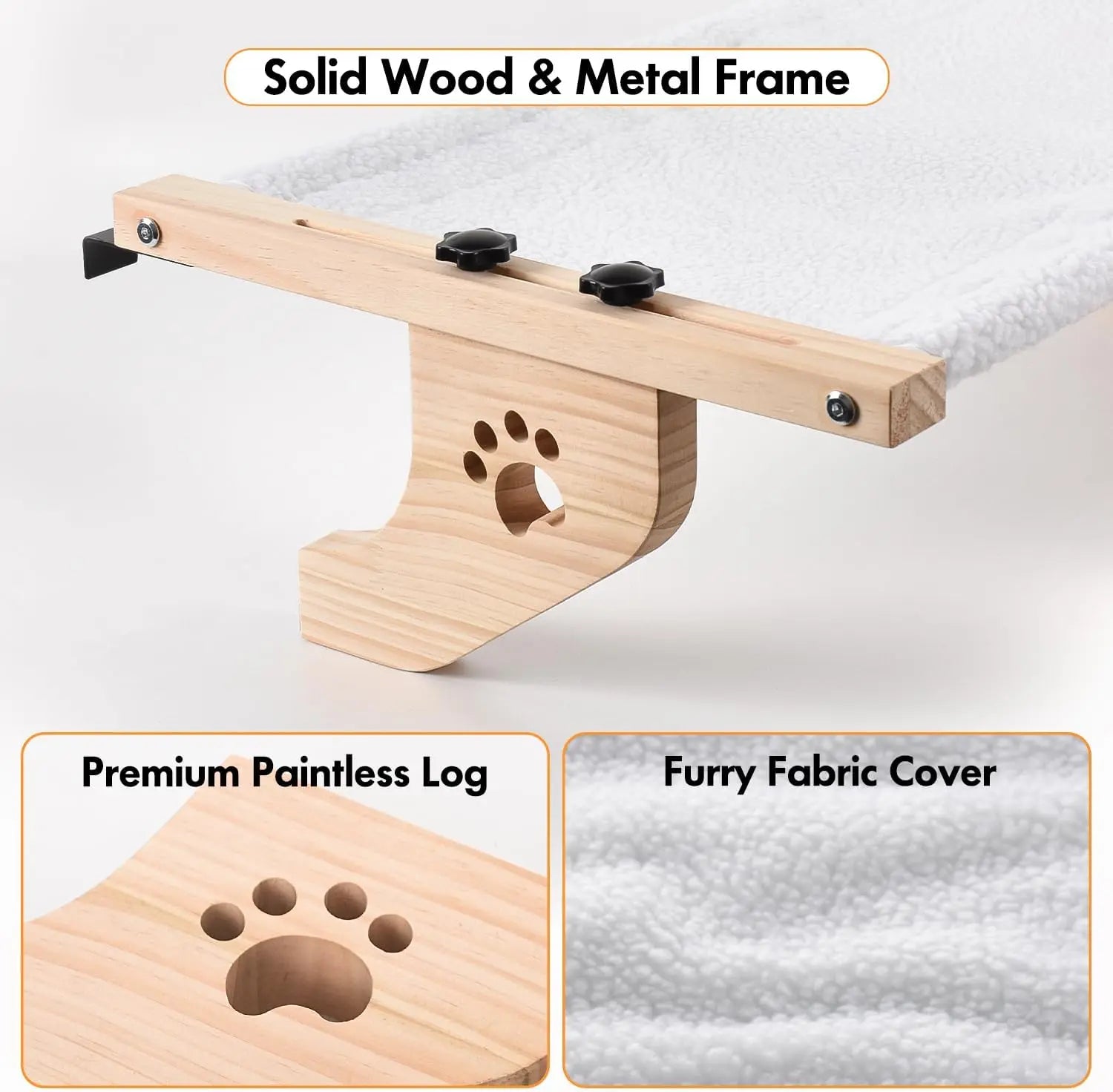 Petwhole Cat Window Perch – Sturdy Wood & Metal Window Sill Bed for Cats & Kittens, Foldable & Adjustable, Universal Fit, Sunbathing Bed