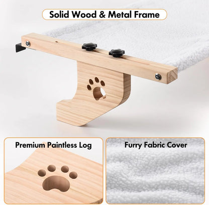 Petwhole Cat Window Perch – Sturdy Wood & Metal Window Sill Bed for Cats & Kittens, Foldable & Adjustable, Universal Fit, Sunbathing Bed