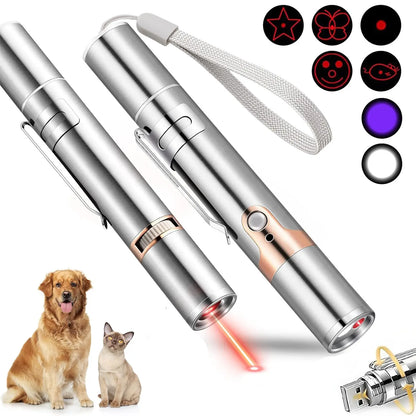 Interactive Laser Pointer Cat Toy – USB Rechargeable, 5 Pattern Modes, Portable Multi-Function Pet Training Toy for Cats & Dogs