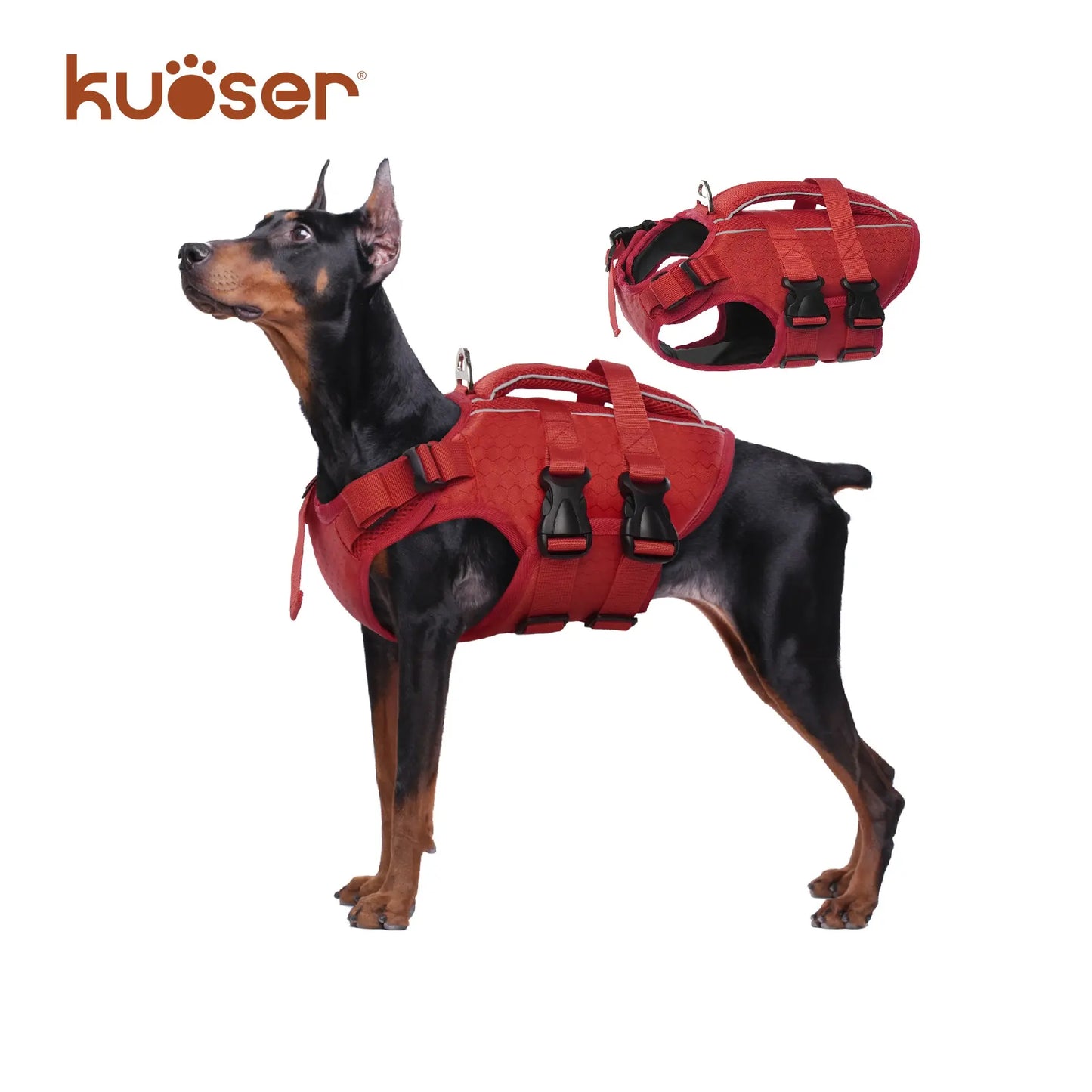 Kuoser Dog Life Jacket – High Buoyancy Reflective Pet Life Vest with Rescue Handle, Adjustable for Small, Medium & Large Dogs, Swimming & Boating
