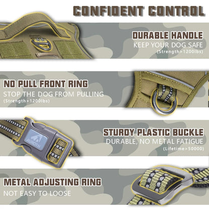 Auroth Tactical Dog Harness & 6FT Leash Set – No-Pull Training Vest with MOLLE Gear System, Heavy Duty for Small to Large Dogs, Camo