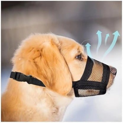 Breathable Mesh Dog Muzzle – Adjustable Air Mesh Muzzle to Prevent Biting, Barking & Chewing, Comfortable Fit for All Dog Sizes