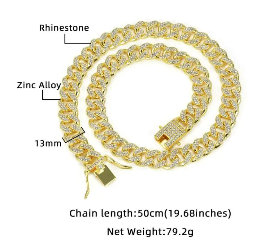 Diamond Cuban Chain Dog Collar – Bling Metal Necklace for Small, Medium & Large Dogs & Cats, Secure Buckle, Gift-Ready