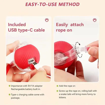 Smart Automatic Rolling Ball Cat Toy – USB Rechargeable Interactive Toy with Obstacle Avoidance & Colorful Plush Tail for Cats & Dogs