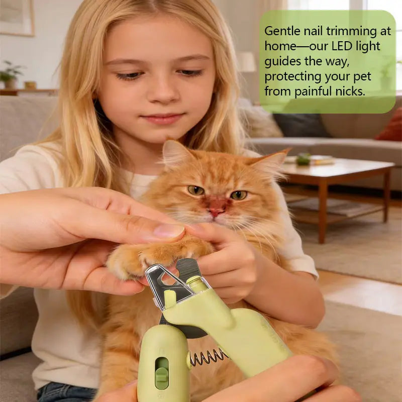 Pet Nail Trimmer with LED Light & UV Lamp – Safe Precision Clippers with Nail File, Collector Box, Non-Slip Handle for Dogs & Cats, All Sizes