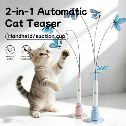 Automatic Butterfly Cat Toy – USB Rechargeable, 360° Spin Interactive Wand with Suction Base, Self-Play & Handheld Modes for Indoor Cats