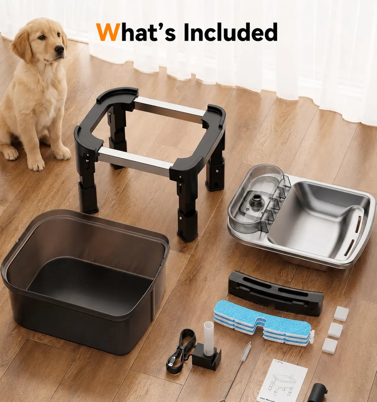 Height Adjustable Pet Water Fountain – 10L Stainless Steel Elevated Dog & Cat Water Dispenser with Filter, 4-Level Height, Ultra-Quiet, No-Spill