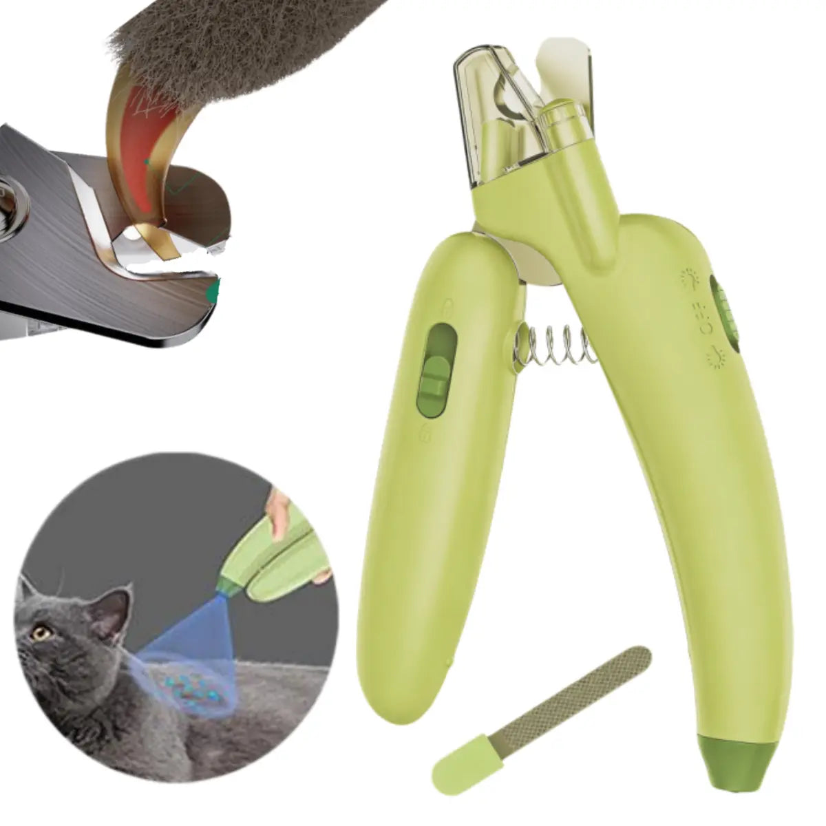 Pet Nail Trimmer with LED Light & UV Lamp – Safe Precision Clippers with Nail File, Collector Box, Non-Slip Handle for Dogs & Cats, All Sizes
