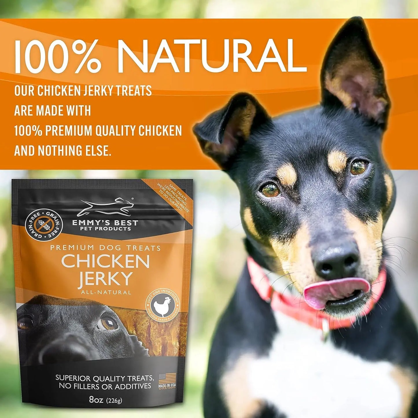 Emmy's Best Chicken Jerky Dog Treats – USA Made, 100% Natural Grain-Free Chicken Strips – High Protein Training Treats for Small, Medium & Large Dogs