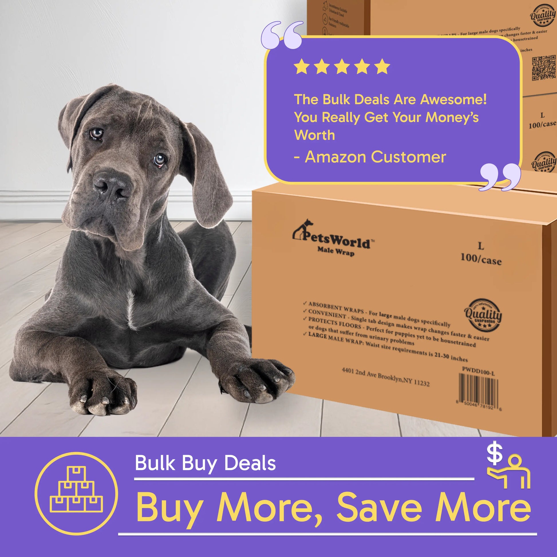 PetsWorld Male Dog Diapers – Super Absorbent Belly Bands with Wetness Indicator, Fur-Friendly & Leak-Proof, Disposable