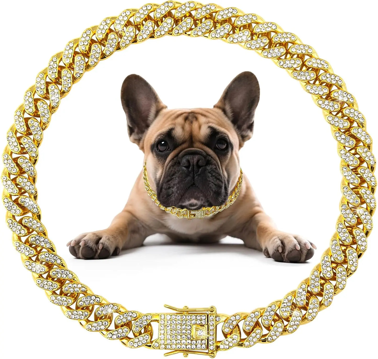 Diamond Cuban Chain Dog Collar – Bling Metal Necklace for Small, Medium & Large Dogs & Cats, Secure Buckle, Gift-Ready