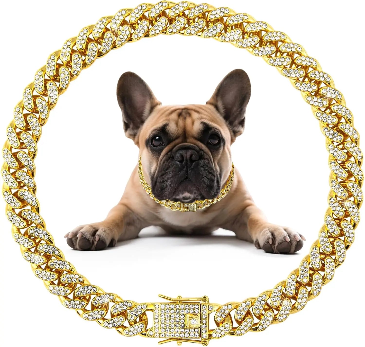 Diamond Cuban Chain Dog Collar – Bling Metal Necklace for Small, Medium & Large Dogs & Cats, Secure Buckle, Gift-Ready