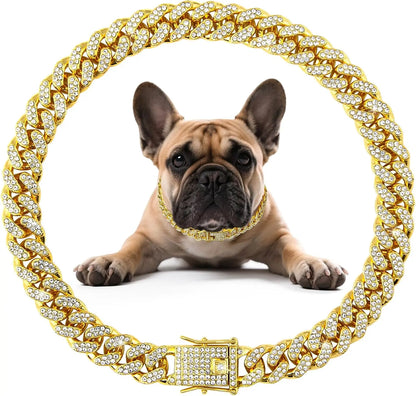 Diamond Cuban Chain Dog Collar – Bling Metal Necklace for Small, Medium & Large Dogs & Cats, Secure Buckle, Gift-Ready