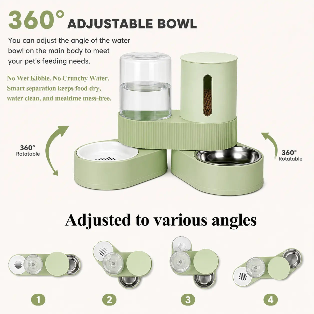 Kacoomi Gravity Feeder & Water Dispenser Set – Large Capacity Automatic Pet Feeder with Stainless Steel Bowl for Cats & Small Dogs, 2-Pack