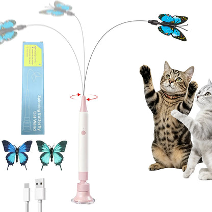 Automatic Butterfly Cat Toy – USB Rechargeable, 360° Spin Interactive Wand with Suction Base, Self-Play & Handheld Modes for Indoor Cats
