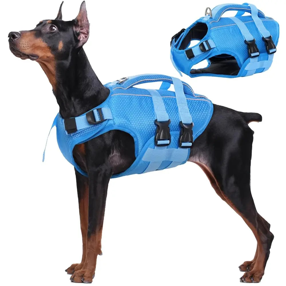 Kuoser Dog Life Jacket – High Buoyancy Reflective Pet Life Vest with Rescue Handle, Adjustable for Small, Medium & Large Dogs, Swimming & Boating