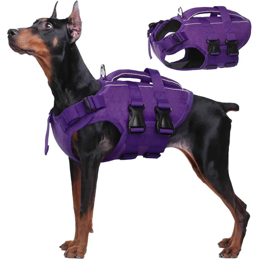 Kuoser Dog Life Jacket – High Buoyancy Reflective Pet Life Vest with Rescue Handle, Adjustable for Small, Medium & Large Dogs, Swimming & Boating
