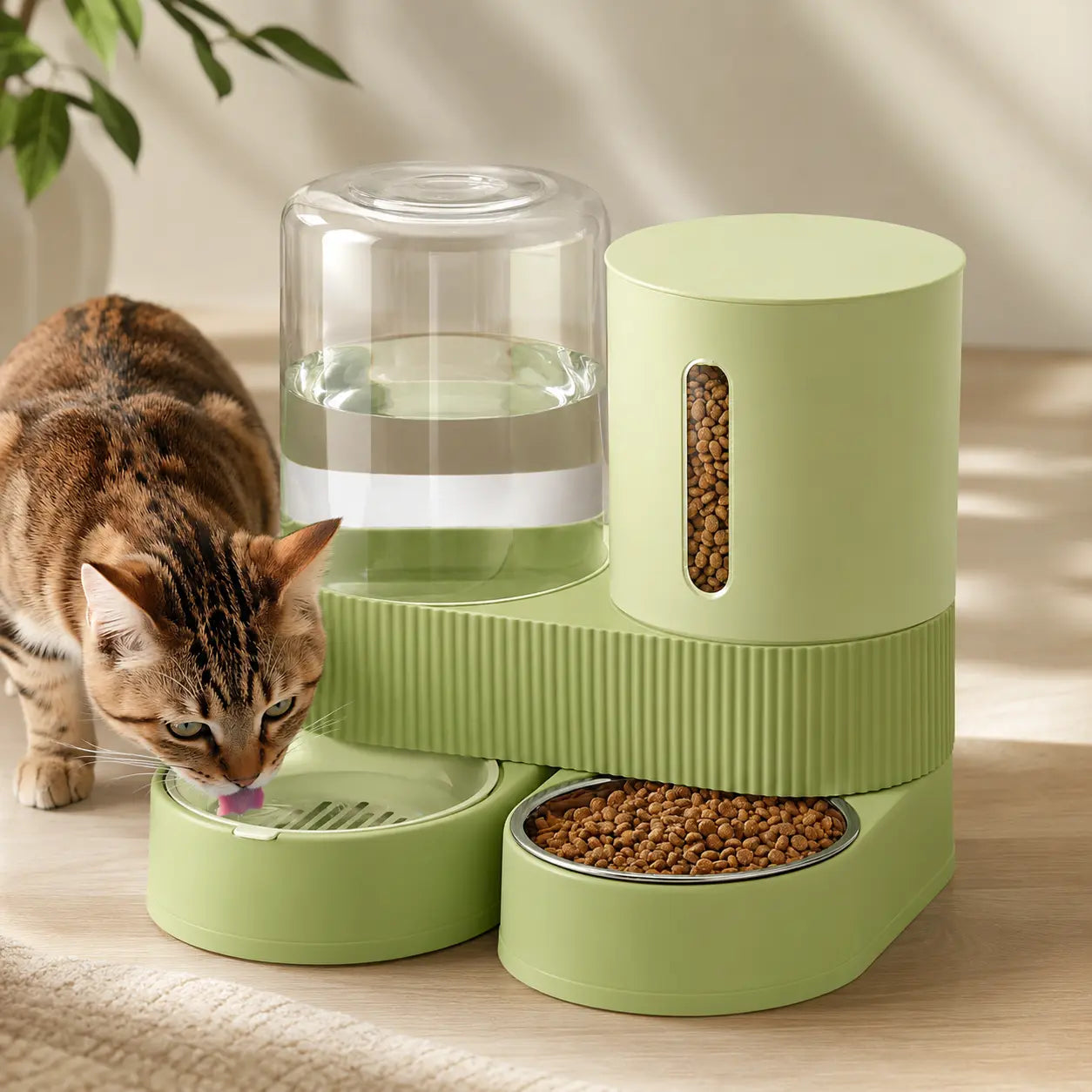 Kacoomi Gravity Feeder & Water Dispenser Set – Large Capacity Automatic Pet Feeder with Stainless Steel Bowl for Cats & Small Dogs, 2-Pack
