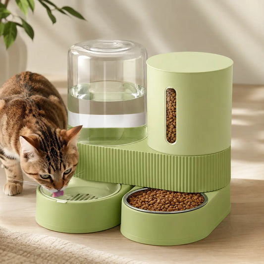 Kacoomi Gravity Feeder & Water Dispenser Set – Large Capacity Automatic Pet Feeder with Stainless Steel Bowl for Cats & Small Dogs, 2-Pack