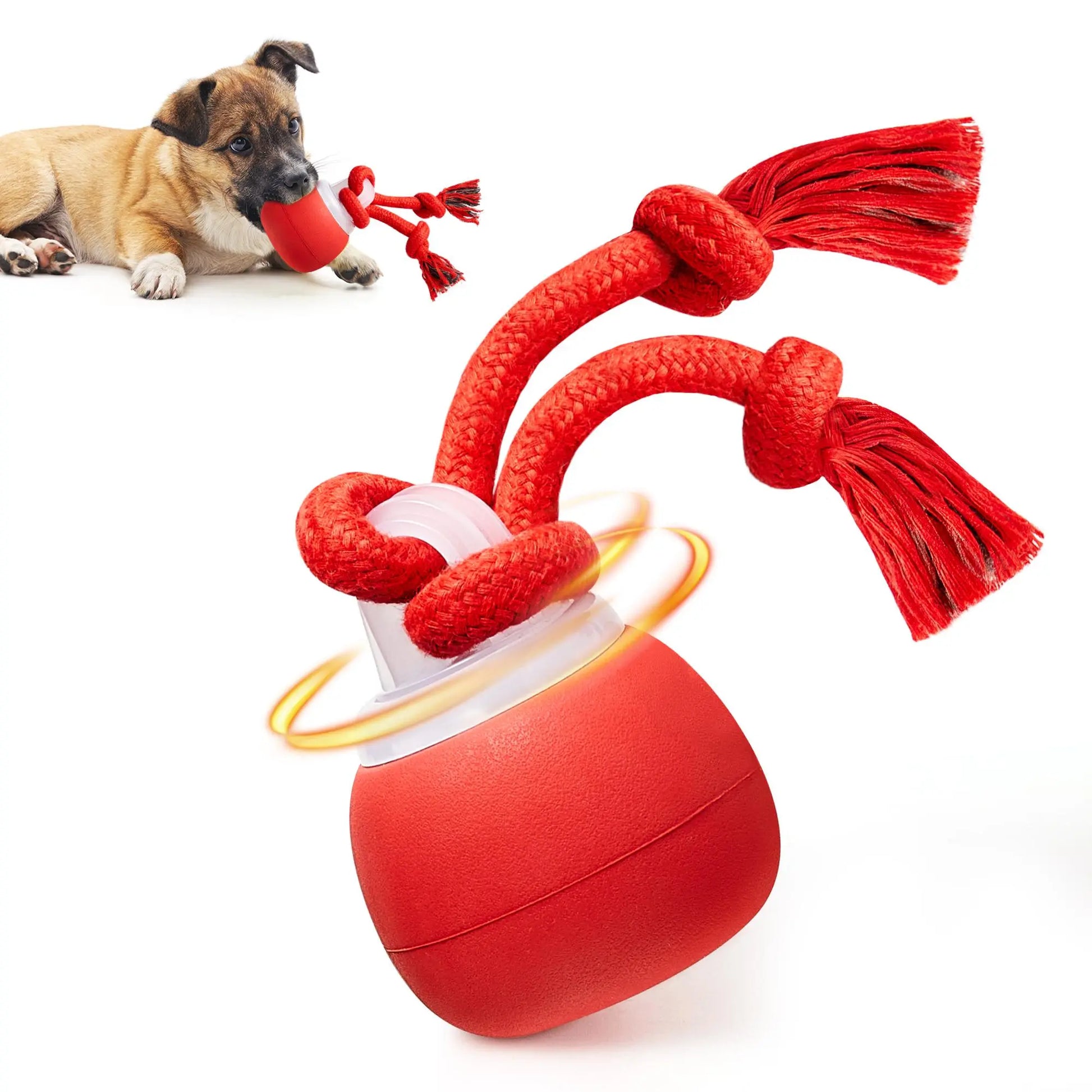 Potaroma Interactive Rolling Ball Dog Toy – USB Rechargeable Motion-Activated Ball with Chew Rope, 3 Play Modes for Puppies & Small/Medium Dogs