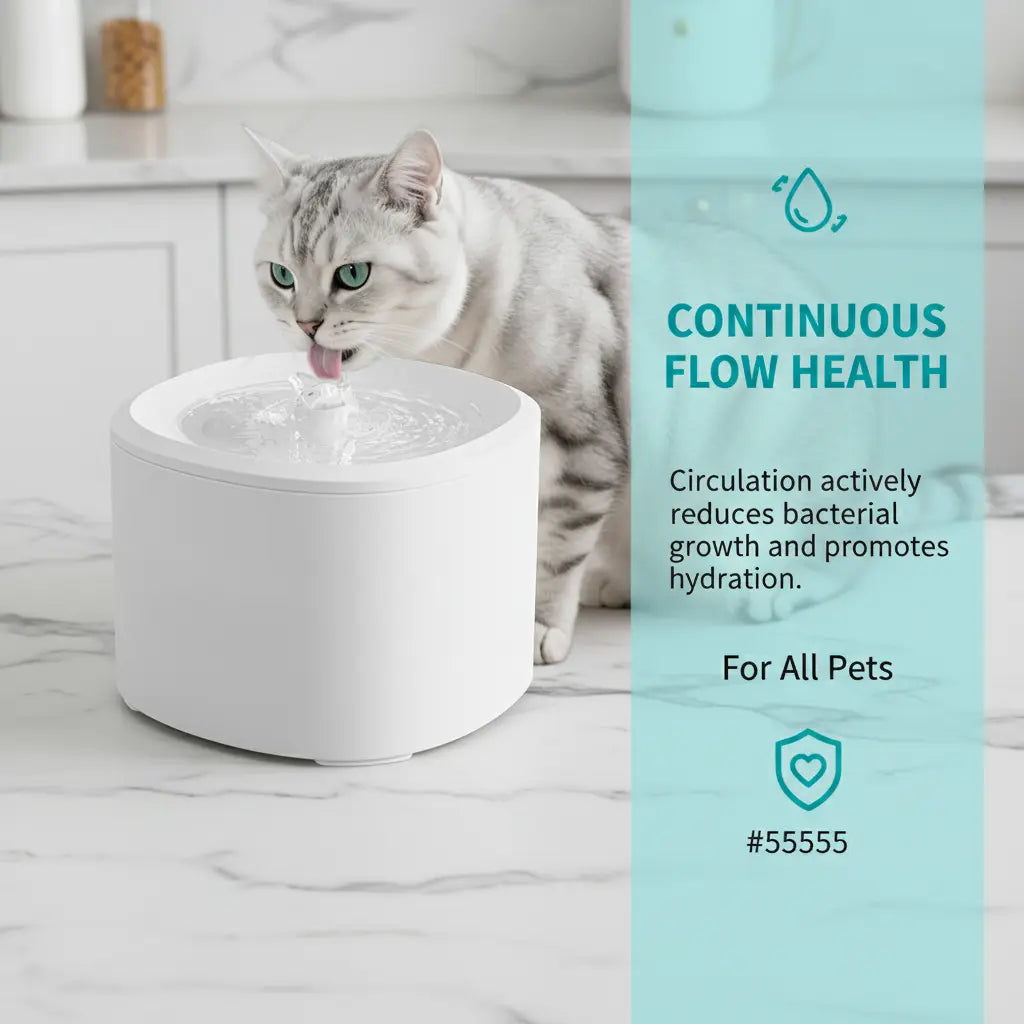Fluffino 3L Cat Water Fountain – Quiet USB Powered Pet Fountain with Continuous Flow, Large Capacity, Easy to Clean, White