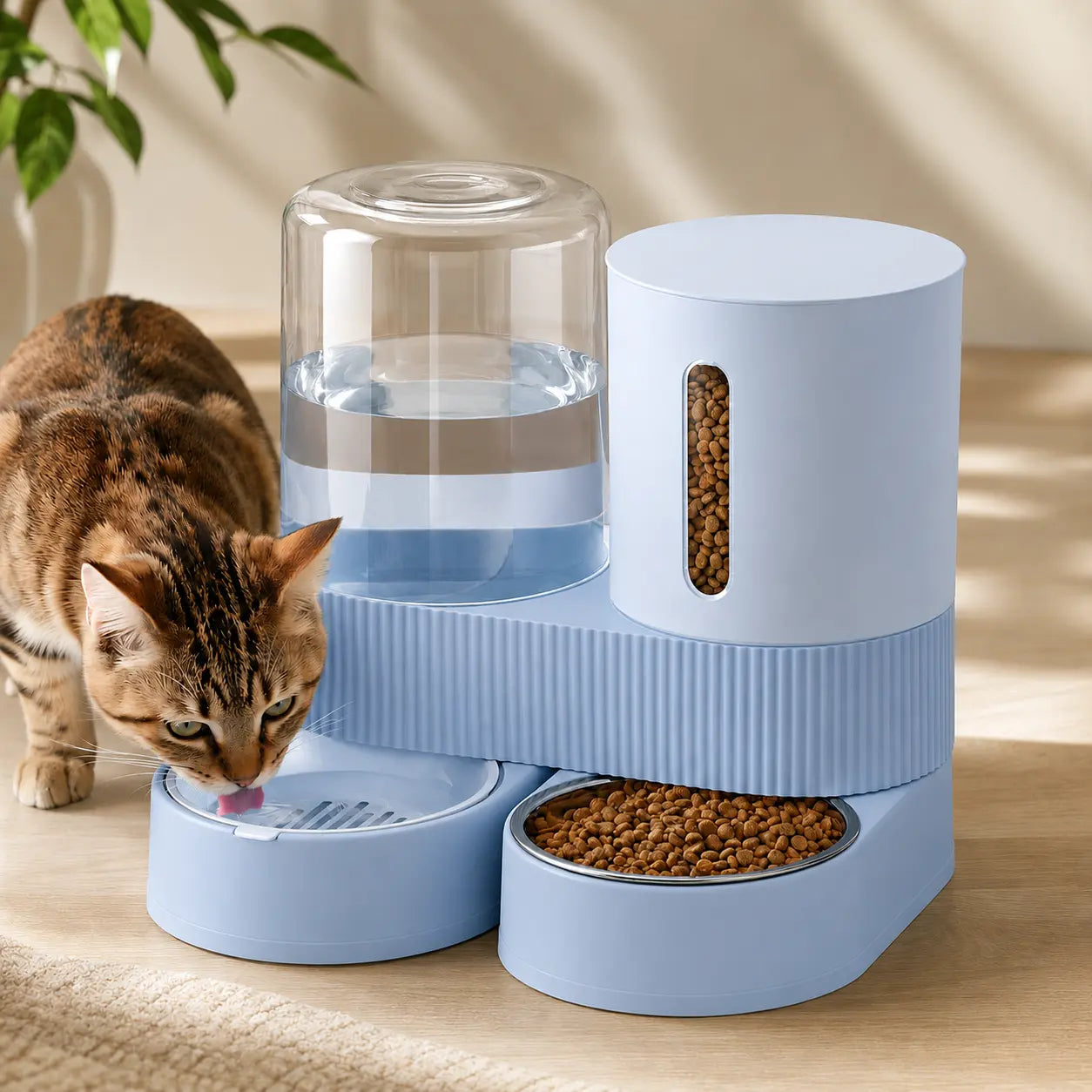Kacoomi Gravity Feeder & Water Dispenser Set – Large Capacity Automatic Pet Feeder with Stainless Steel Bowl for Cats & Small Dogs, 2-Pack