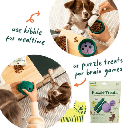 Woof Walkabout Dog Puzzle Toy – 2-in-1 Rolling Slow Feeder & Treat Dispenser, Adjustable Difficulty, Durable Rubber, Dishwasher-Safe
