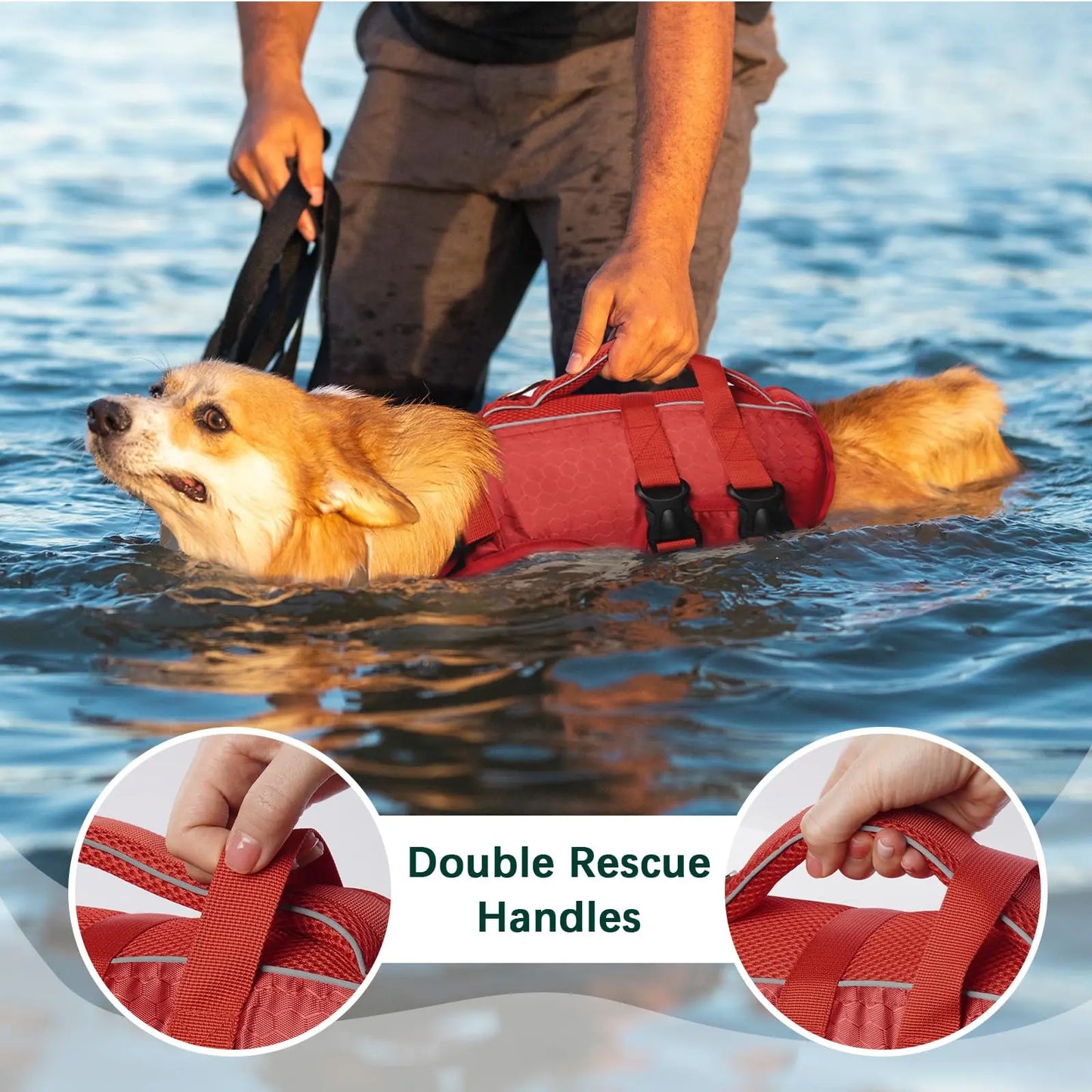 Kuoser Dog Life Jacket – High Buoyancy Reflective Pet Life Vest with Rescue Handle, Adjustable for Small, Medium & Large Dogs, Swimming & Boating